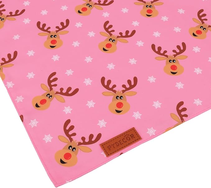 PTDECOR Christmas Dog Bandana,Xmas Pink Scarf Santa Deer Reversible Holiday Dog Scarf, Female Christmas Bandanas for Large and Extra Large Dogs Pets (X-Large)