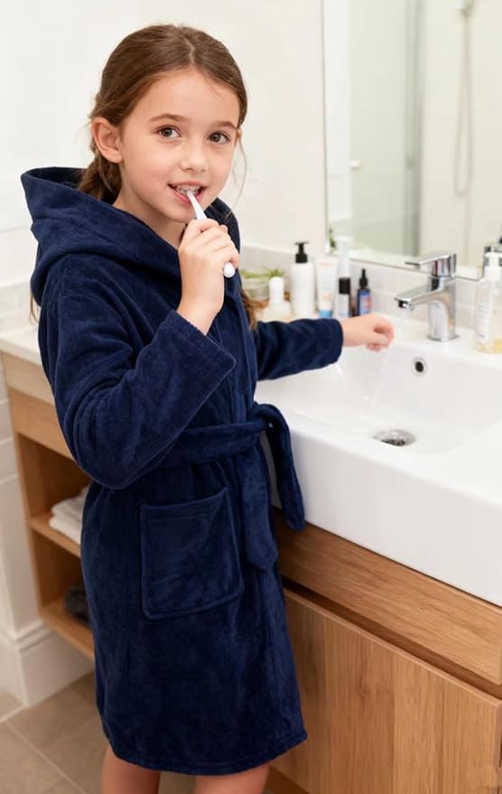 Fraprasty Boys Girls Hooded Robe Soft Touch Robe Kids Terry Cloth Cotton Spa Bathrobe Sleepwear 2-14 Years