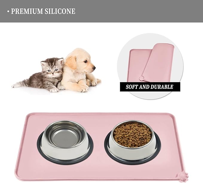 Reopet Waterproof Pet Feeding Mat with High Raised Edges, Heavier and Thicker Placemats for Cat Dog Water Bowl with BPA Free, Dogs Cats Food Mats for Messy Drinkers to Prevent Spill and Protect Floors