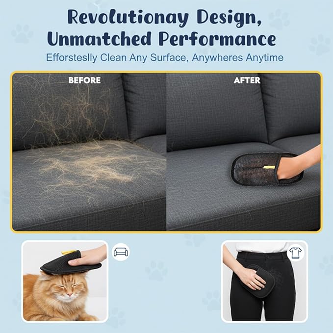 Janrie LLC Pet Hair Removal Glove, Reusable Electrostatic Hair Remover for Cat & Dog, Grooming Pet Hair Remover Tool for Clothing, Furniture, Bed Sheet, Couch, Carpet, Car Seat