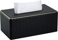 KINGFOM Rectangular Tissue Box Cover, PU Leather Tissue Box Holder with Magnetic Bottom, Napkin & Facial Tissue Holder Dispenser Decorative Box Cover for 120-count (3-Ply) 160-count (2-Ply) Black