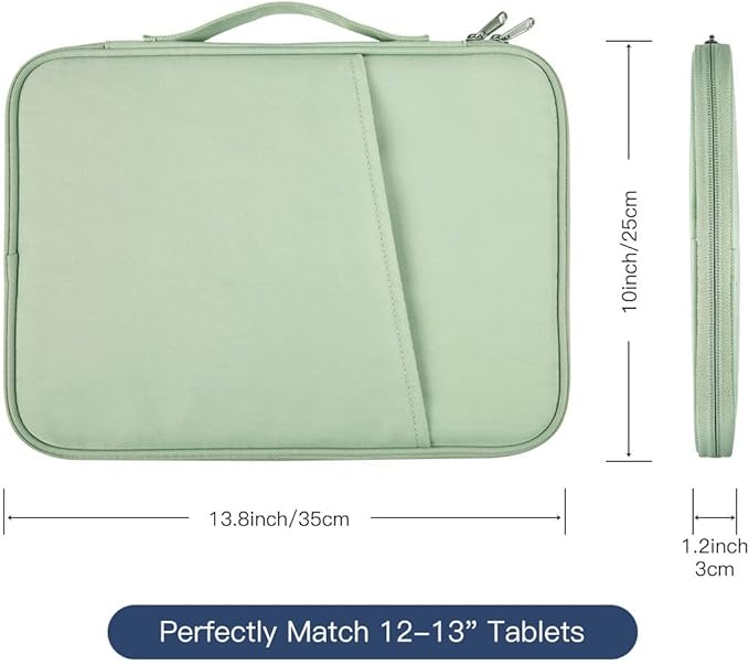 12.9 Inch Tablet Sleeve Bag for 2025 2024 iPad Pro M5 M4/iPad Air M2 13"/Pro 12.9",Samsung Galaxy Tab S9+Plus,S8+,S7+ Plus,S7 FE 12.4"Carrying Case,Surface Pro 11 Snapdragon,10,9,8,X,7+,7,6 Bag-Green