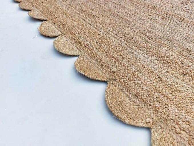 Scalloped Natural Jute Area Rug, Natural Color (6'X4'), 4'X6', SVIRUGH1