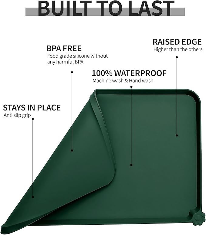 Reopet Waterproof Pet Feeding Mat with High Raised Edges, Heavier and Thicker Placemats for Cat Dog Water Bowl with BPA Free, Dogs Cats Food Mats for Messy Drinkers to Prevent Spill and Protect Floors