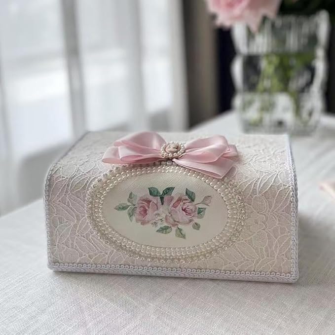Tissue Cover Holder Fabric Art Cute Tissue Box Cover Dispenser Napkin Organizer for Bathroom Bedroom Office and Car (D-Beige)