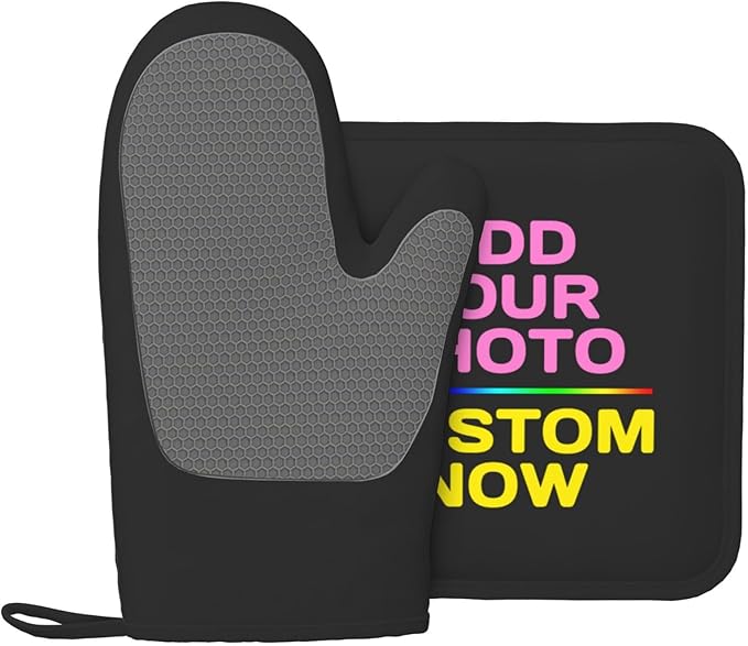 Custom Your Design Oven Mitts and Potholders Silicone Glove Heat Resistant, Kitchen Gloves for Cooking, 2-Piece Set
