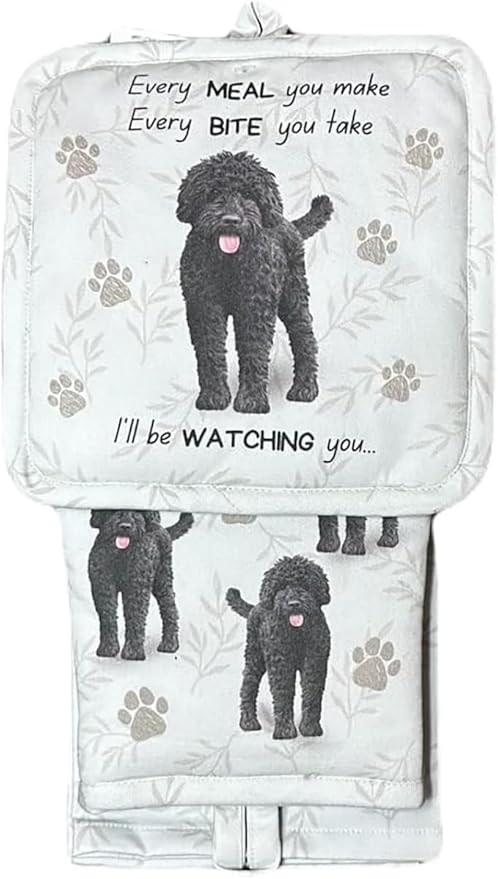 Labradoodle 3-Piece Kitchen Set - Oven Mitt, Pot Holder & Kitchen Towel Set, Heat Resistant up to 420 F, Soft Quilted Cotton for Cooking, Baking, BBQ, Pet Lover Gifts (Labradoodle)