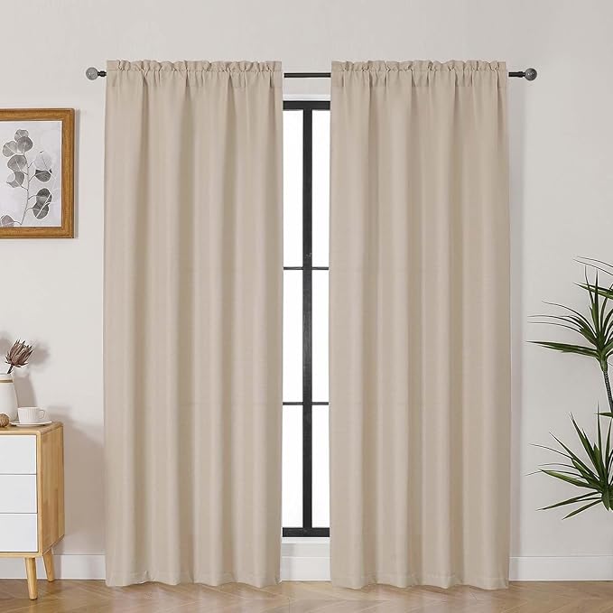 Lecloud Bessie Curtains 78 Inches Long 2 Panels, Rod Pockets Airy Window Curtains for Bedroom Decor, Light Filtering Faux Linen Textured Drapes for Living Room, Each 40" W x 78" L, Linen Color