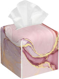 Pink Marble Tissue Box Holder,Cube Tissue Box Cover Holder,Leather Facial Paper Organizer Dispenser Home for Bedroom Night Stands,Kitchen,Office and Car,5.2"×5.2"×5.2"