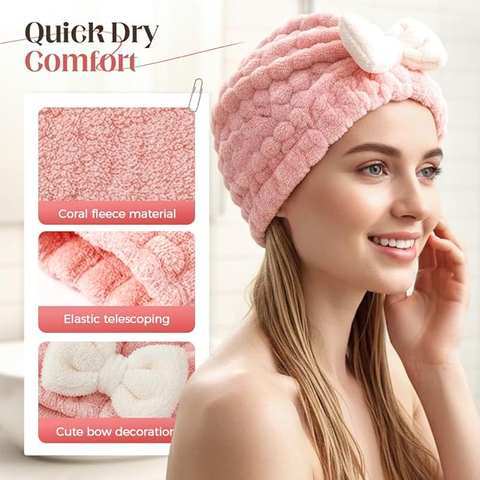 OZDOZD Super Absorbent Hair Towel Wrap for Women, 2026 Upgraded Microfiber Hair Towel, Quick Drying, Soft & Lightweight, Hair Turban Wrap with Bow for Wet Hair (White)