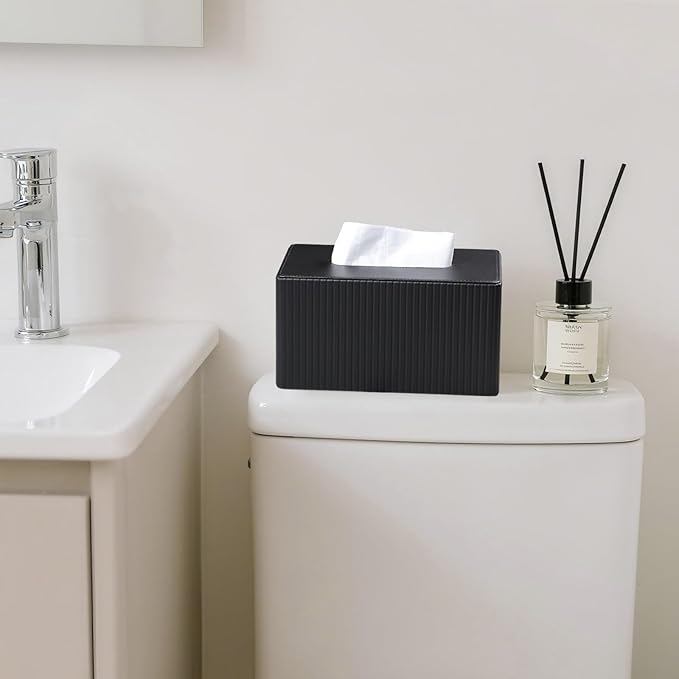 MEIBOOCH Extra Large Tissue Box Cover for Standard Size 180 to 230 Count Box of Tissues, PU Leather Rectangle Tissue Holder with Magnetic Closure (Black)