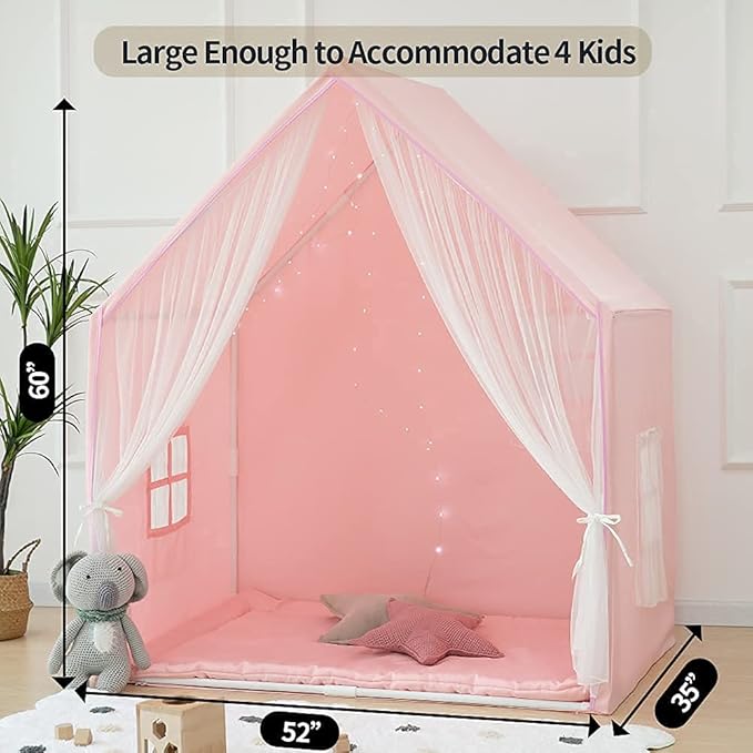 Kids Play Tent Indoor, Pink Playhouse Tent for Girls, Large Play Tents for Toddlers, Indoor Playhouse Princess Castle Play Cottage for Kids Toy Birthday House Gift