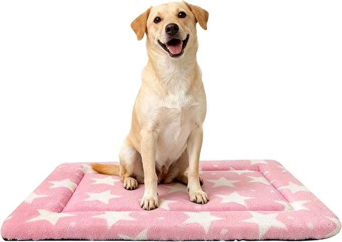 Wittop Washable Dog Bed Plush Orthopedic Outdoor Crate Mat with Non-Slip Bottom,Luxe Soft Kennel Pad for Pets, Pink (Upgraded Version-Pink-Star, Upgraded Version(L)(36.0" L x 24.0" W x 1.5" Th))