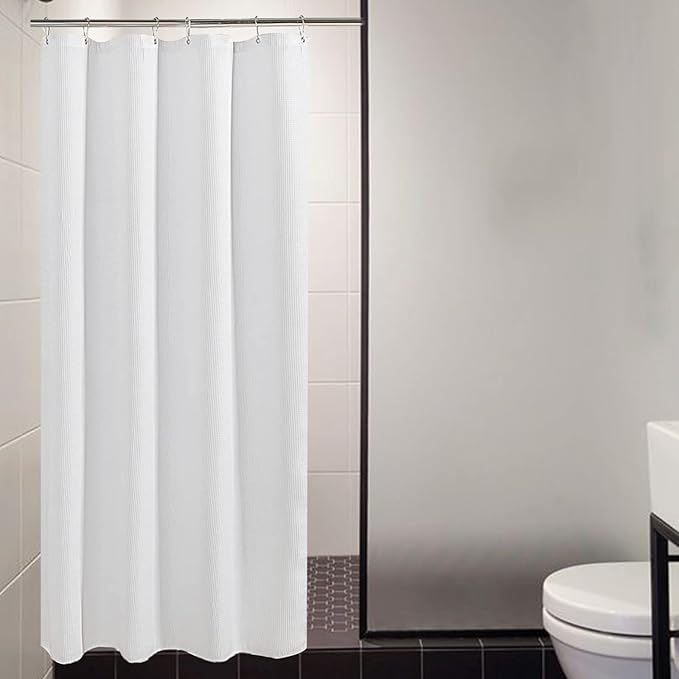 AmazerBath White Waffle Shower Curtain, 36x72 Inches, Fabric Stall Curtain With Waffle Weave, Hotel Quality Bathroom Shower Curtains