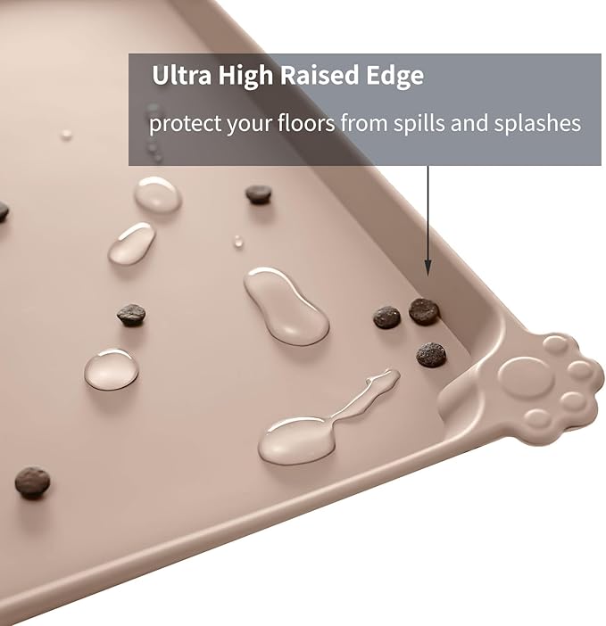 Reopet Waterproof Pet Feeding Mat with High Raised Edges, Heavier and Thicker Placemats for Cat Dog Water Bowl with BPA Free, Dogs Cats Food Mats for Messy Drinkers to Prevent Spill and Protect Floors