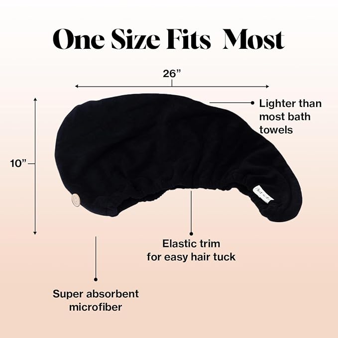 Kitsch Microfiber Hair Towel Wrap for Women - Super Absorbent Hair Drying Towel - Quick Dry, Anti-Frizz - for Long & Short, Wet & Curly Hair - Black