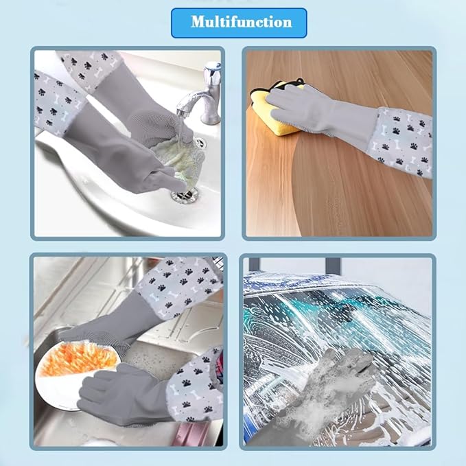 1TO3GO Pet Grooming Gloves Pet Hair Remover Cat, Dog Washing Gloves Silicone Heat Resistant Cleaning Gloves with High-Density Teeth Grooming Gloves for Dogs, Cats, Horses (2 Pairs - Blue & Gray)