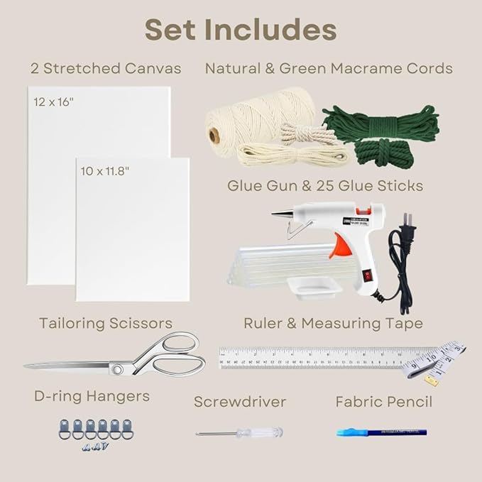 Macrame Kit for Beginners - DIY Rope Canvas Wall Art Kit with Ropes Supplies & Tools | DIY Macrame Art Wall Hanging Decor Starter Set, Craft Kits for Adults, Boho Aesthetic Home Decoration (Green)