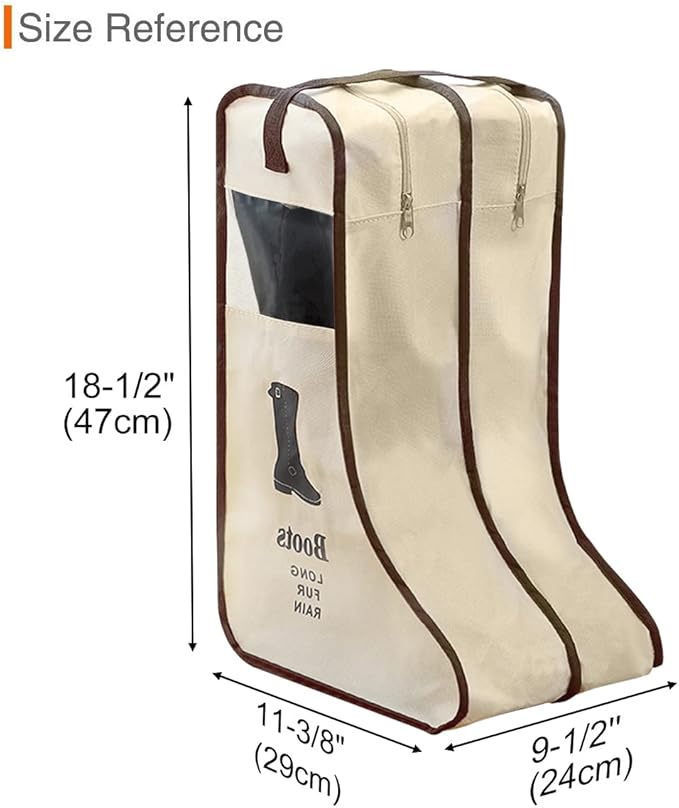 KOVOSCH 2 Pack Portable Boots Storage Bag, Beige Shoe Bags for Storage and Travel Dust Proof Travel Shoe Bags for Packing (Large)