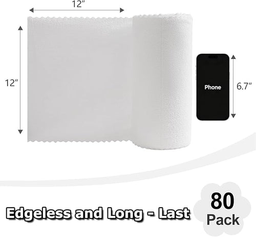80 Pack Microfiber Cleaning Cloth Roll White Reusable Paper Towels 12"x12" Tear Away Cloth, Microfiber Towels for Cars, Wash Cloths, Lint Free Rags for House, Kitchen,Window,Cleaning Supplies
