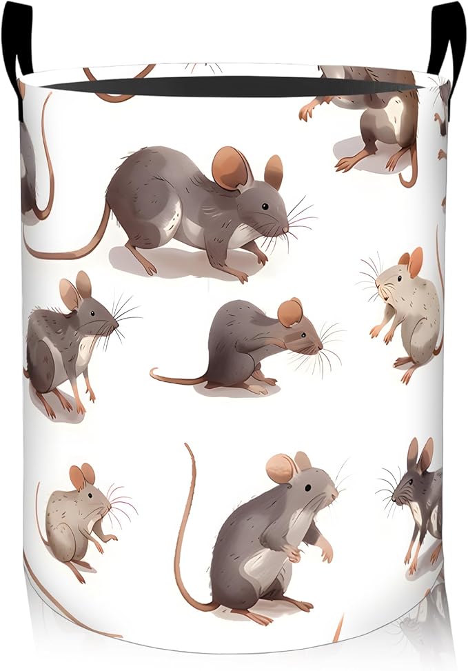 ainori Mouse Laundry Basket, Oxford Cloth Cartoon Funny Dirty Clothes Collapsible Hamper for Room Decor, Animal and White Background Print Gifts Toy Organizer 19.7*15.8 Inch for Bedroom Bathroom Dorm