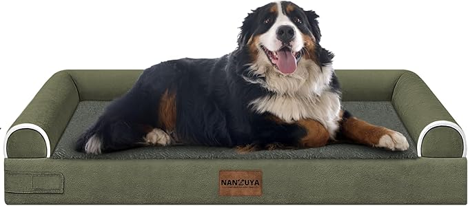 Large Dog Bed Orthopedic Washable: Jumbo Dog Bed Bolster Extra Large Dogs Egg Crate Foam Sofa Couch Waterproof Removable Cover - Dark Green