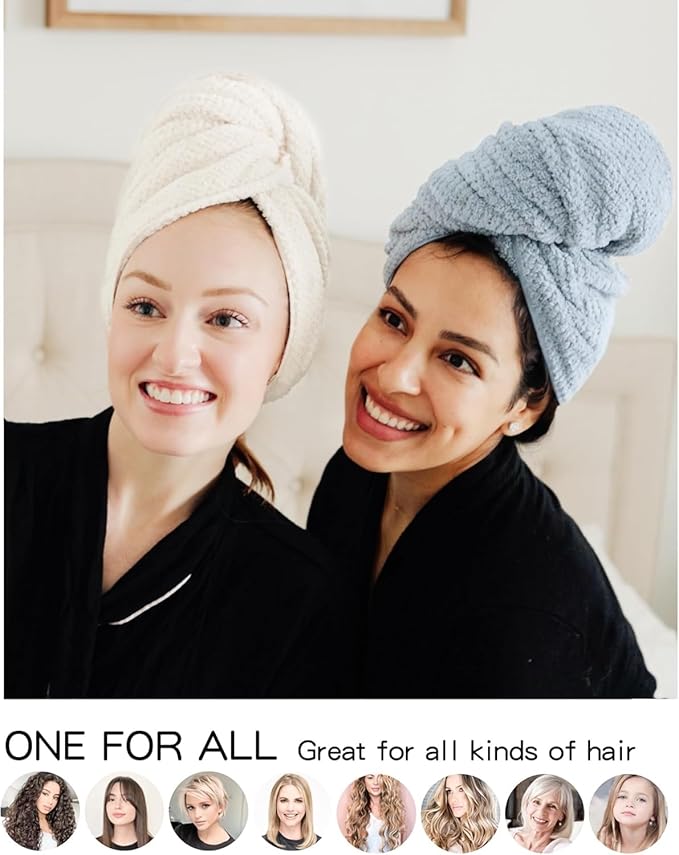 YHPDYL Microfiber Hair Towel Wrap Turban 2 Pack Large | Super Absorbent Quick Dry & Anti-Frizz for Women with Curly Hair | 27.5" x 39.4" Hair Towel Cap