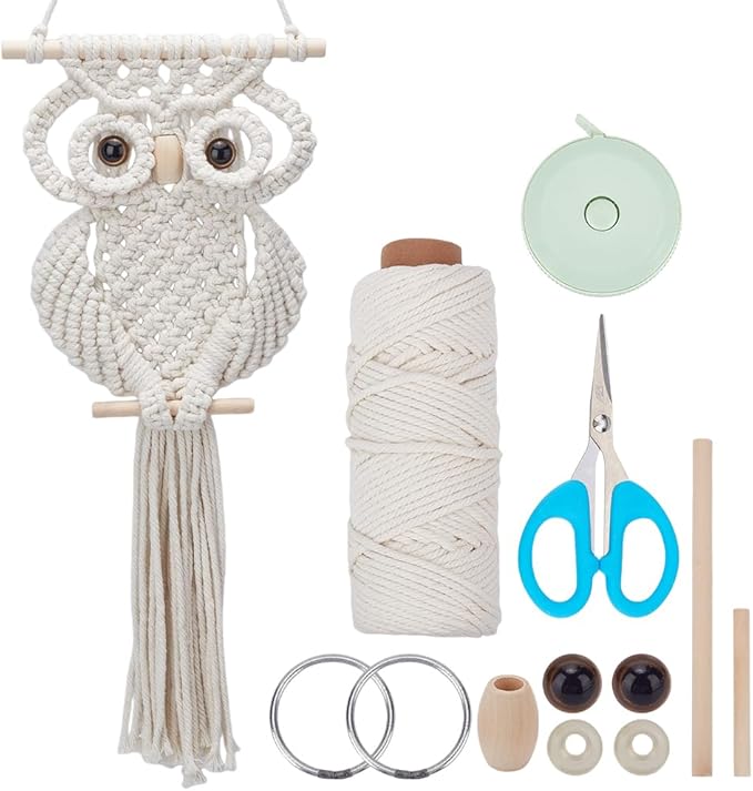 FREEBLOSS Macrame Owl Kit for Beginners Macrame Owl Wall Hanging Tapestry Kit Creative DIY Macrame Owl Boho Macrame Wall Hanging DIY Macrame Kit with Video Tutorial