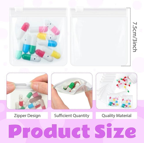 24 Pieces Pill Pouch Bags Zippered Set Reusable Translucent Medicine Organizer Sealing Travel Plastic Bags with Slide Lock for Storage(Clear)