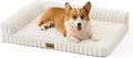 COZY KISS Cute Dog Bed, Faux Rabbit Fur Orthopedic Foam Dog Bed with Sides, Removable Washable Cover & Waterproof Lining, Comfortable Pet Couch for Medium Dogs, Cream (36" L x 27" W x 6.5" Th)