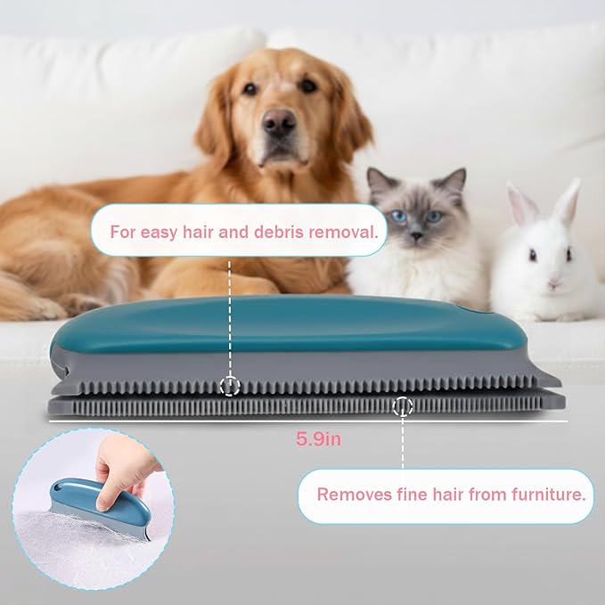 5Pcs Pet Hair Remover Glove Kit for Dogs & Cats - 2 Pack Grooming Gloves & Rubber Brush & Comb - Reusable Pet Hair Remover for Laundry for Furniture Carpet Car Interior Couch Bedding Auto Detailing