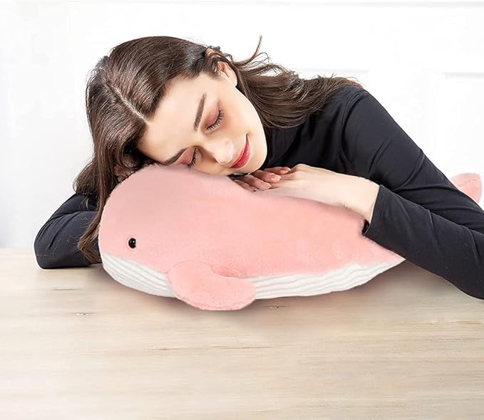 Tezituor 24 Inch Narwhal Stuffed Animal, Hugging Soft Ocean Narwhal Pillow Gift for Girls Kids, Cute Pink Large Stuffed Whale Plush Toy Christmas Deaor Gift