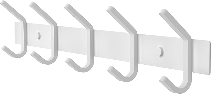 SAYONEYES White Coat Rack Wall Mount – 15 Inch Stainless Steel Hook Rail with 5 Heavy Duty Double Coat Hooks – Wall Mounted Coat Hanger for Entryway, Bathroom, Bedroom, Towel, Hat Organizer