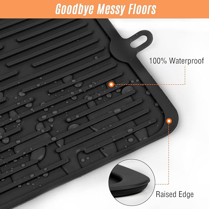 Dahaiwua Waterproof Pet Placemat,Feeding Mats,Non Slipping Cat Food Mats,Cat Food Mats for Floor with Lip,Dog Food Mat-Black