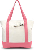 TOPDesign 3-Pack Canvas Tote Bags with an External Pocket, Reusable Grocery Shopping Bags, Top Zipper Closure, Daily Essentials (Rose Pink/Natural)