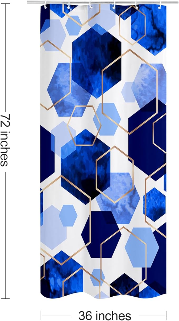 Litabel Modern Small Stall Shower Curtain for Bathroom, Royal Blue Geometric Art Decor Waterproof Bath Curtain, Abstract Fabric Shower Curtain Sets for Home Decor, 36" W x 72" L Inch