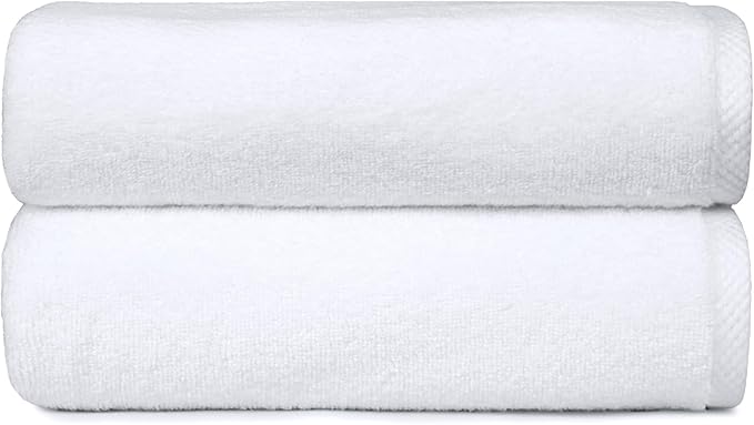 Amazon basics 2 piece Lightweight quick-dry bath towel, 100% cotton, White, 54" x 30"