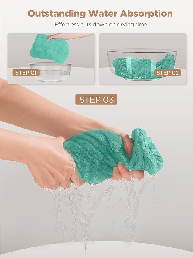 Hicober Microfiber Hair Turbans (3 Pack), Drying Hair Wrap Towels for Curly Women, Anti-Frizz (Green, Purple, Grey)