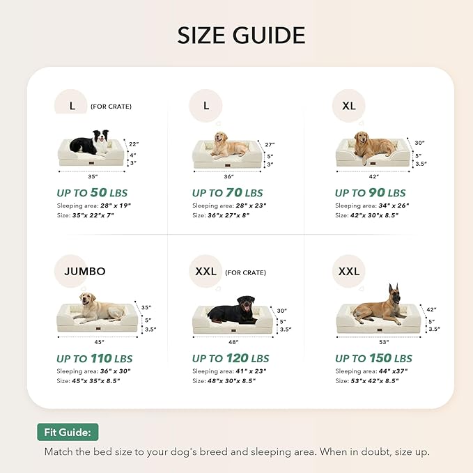 Casa Paw Orthopedic Dog Beds for Large Sized Dogs, Waterproof Memory Foam Large Pet Bed with Sides 35x22Inch, Non-Slip and Egg-Crate Foam Big Dog Couch Bed with Removable Washable Cover, Beige