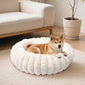Vhen When Donut Dog and Cat Bed, Luxurious Comfortable Faux Rabbit Fur Pet Beds, Soft Anti-Anxiety Calming Puppy Kitten Bed with Anti-Slip Bottom for Small Medium Dogs & Cats(23", White)