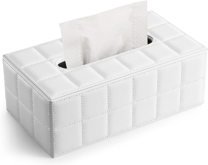 KINGFOM Rectangular Tissue Box Cover, Imitation Suede PU Leather Tissue Box Holder, Facial Napkin Paper Dispenser for Home Office Car Automotive Decoration with Magnetic Bottom(Soft White)
