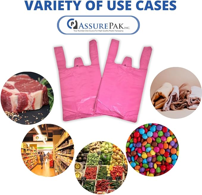 Burgandy Colored Unprinted Plastic T-Shirt Bags - 1/10 BBL 8"X4"X15" - 1500 Bags - 14 microns - Perfect for Groceries, Shopping, Boutique Bags, Party Decorations and Retail Stores