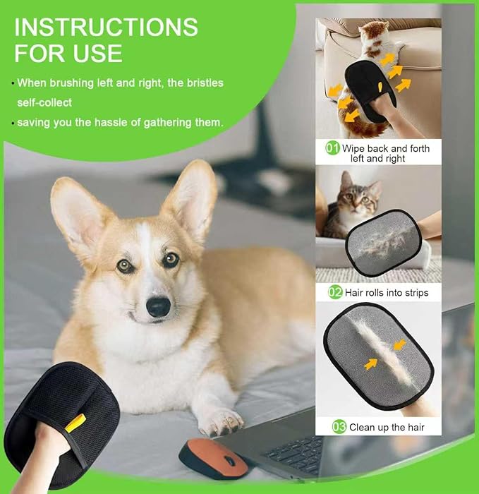 2PCS Pet Hair Removal Gloves，Reusable Static Dog & Cat Grooming Gloves, Upgraded Thickened Anti-Slip Grip for Clothes, Sofa, Car Seat, Couch, Carpet & Furniture