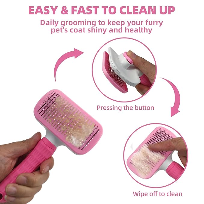 KUEIOX Dog Brush for Shedding,6 PCS in One Pet Slicker Hair Brush Kit Organizer Bag - Dog Cat Grooming Deshedding Undercoat Rake Brush Comb for All Small Large Dogs Cats Pink