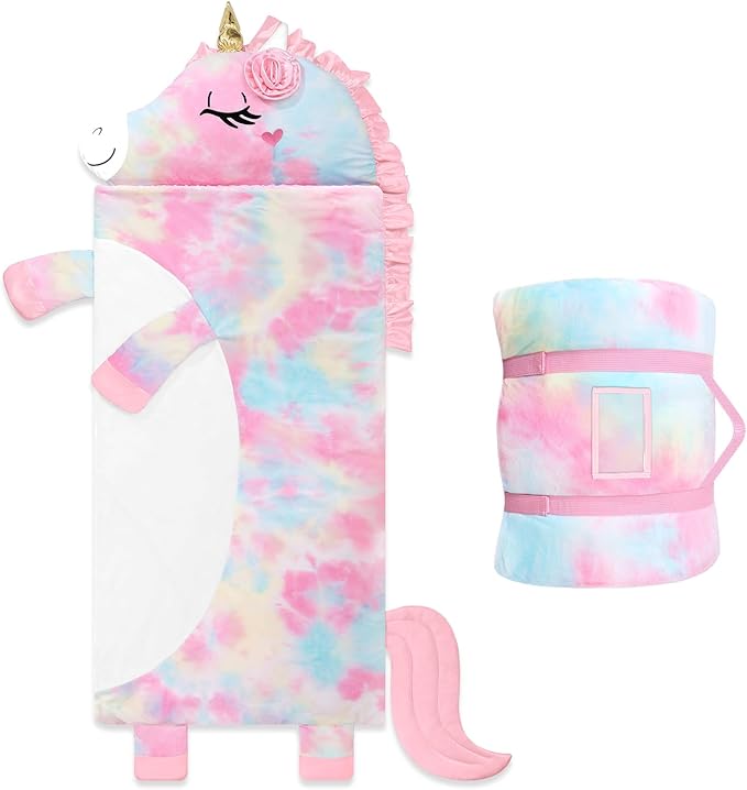 Toddler Nap Mat,Elephant Kids Sleeping Bag 67‘’×27‘’,Extra Large Slumber Bag Thick with Removable Pillow for Girls Boys,Soft Plush Roll Up Sleeping Mat Lightweight for Preschool,Daycare,Travel