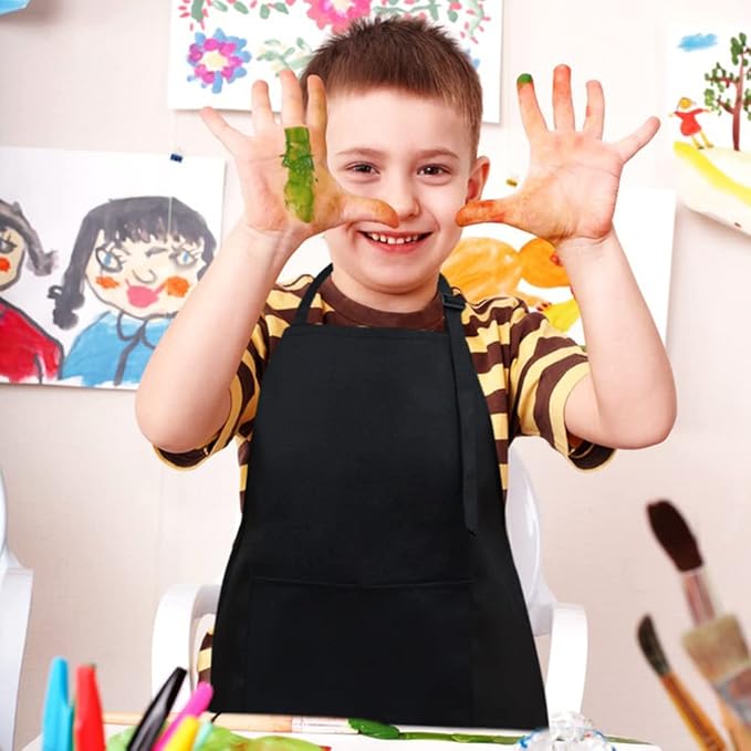 SINLAND Kids Apron with Pocket 2 Pack Children Chef Apron for Cooking Baking Painting