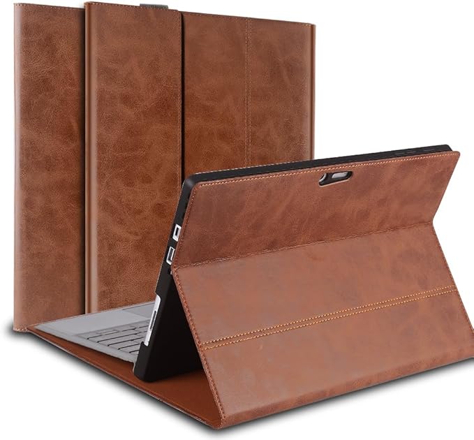 NANRUIL for Microsoft Surface Pro X and Pro X Plus 13 inch Case 2019/2020/2021/2024 Genuine Leather Cover Protective Shell Compatible with Type Cover Keyboard and Pencil Holder.Brown