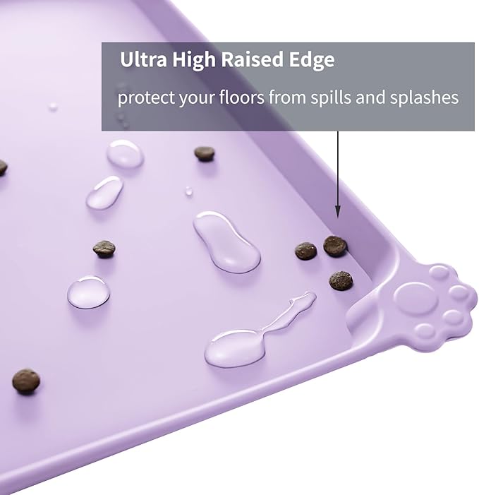 Reopet Waterproof Pet Feeding Mat with High Raised Edges, Heavier and Thicker Placemats for Cat Dog Water Bowl with BPA Free, Dogs Cats Food Mats for Messy Drinkers to Prevent Spill and Protect Floors