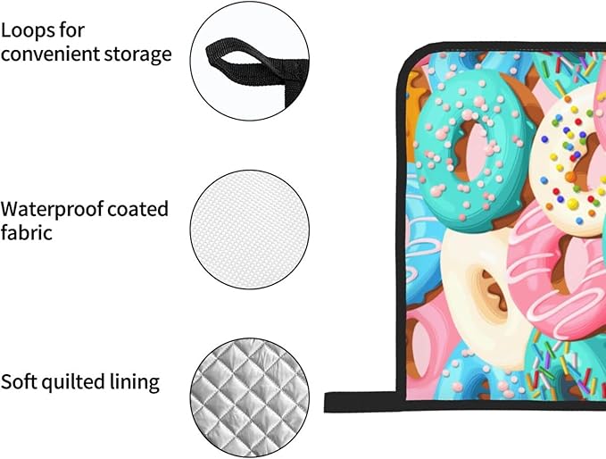 Cute Donut Doughnut Oven Mitts and Pot Holders Set of 4, Oven Mittens and Potholders Heat Resistant Gloves for Kitchen Cooking Baking Grilling BBQ