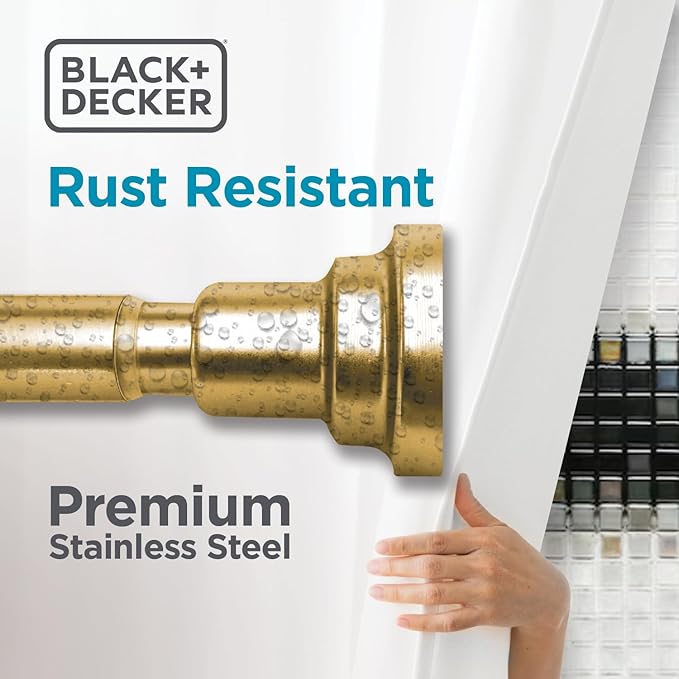 BLACK+DECKER Tension Shower Curtain Rod 42-72 Inch – Drill-Free Adjustable Curtain Rod, Rust-Resistant Stainless Steel Tension Curtain Rod for Shower, Bathroom, Window, Closet – 35 lb Capacity